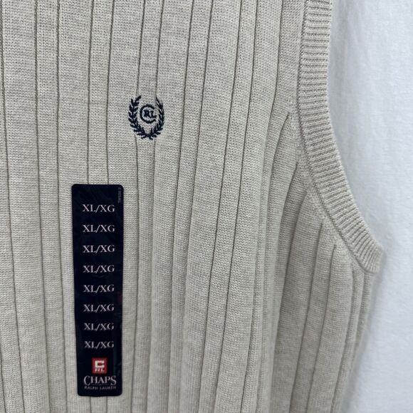 Chaps Ralph Lauren Crested Neutral Preppy Sweater Vest Mens XL Old Money Golf - Picture 7 of 8